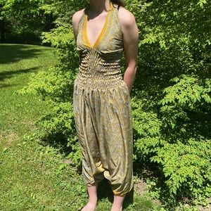 Guru Yogini Sari Halter Jumpsuit NWT Up Cycled Earth Tones O/S Eco Wear